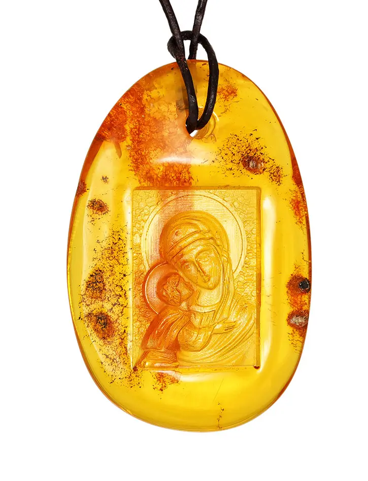картинка Подвеска-образок из натурального цельного янтаря «Игоревская Богоматерь» в онлайн магазине