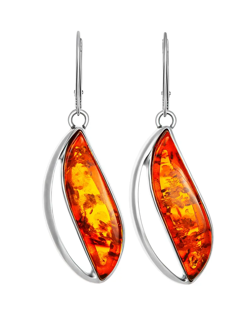 картинка Яркие серьги из натурального янтаря коньячного цвета «Палладио» в онлайн магазине