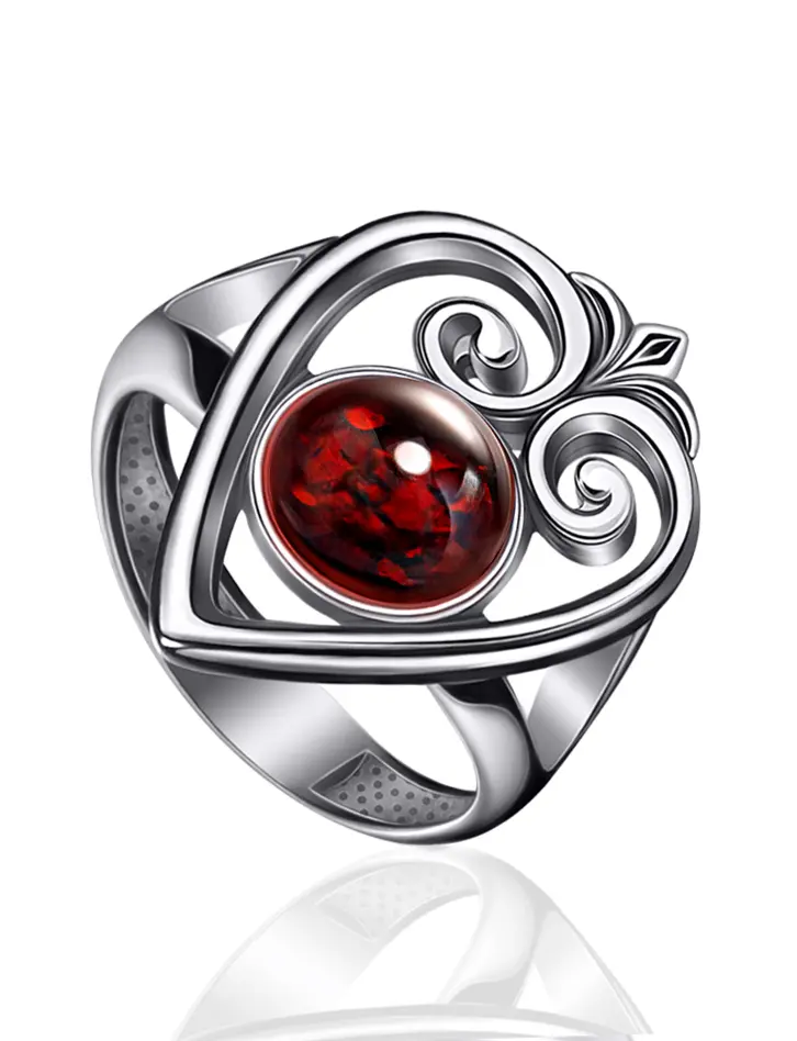 картинка Изысканное кольцо «Кордова» из серебра и вишнёвого янтаря в онлайн магазине