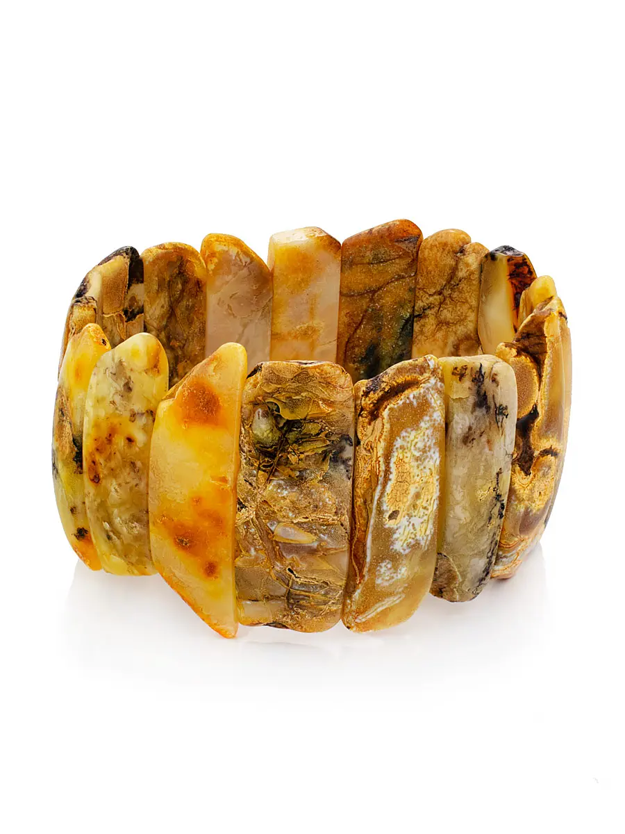 картинка Стильный плоский браслет из натурального текстурированного янтаря «Помпеи» в онлайн магазине