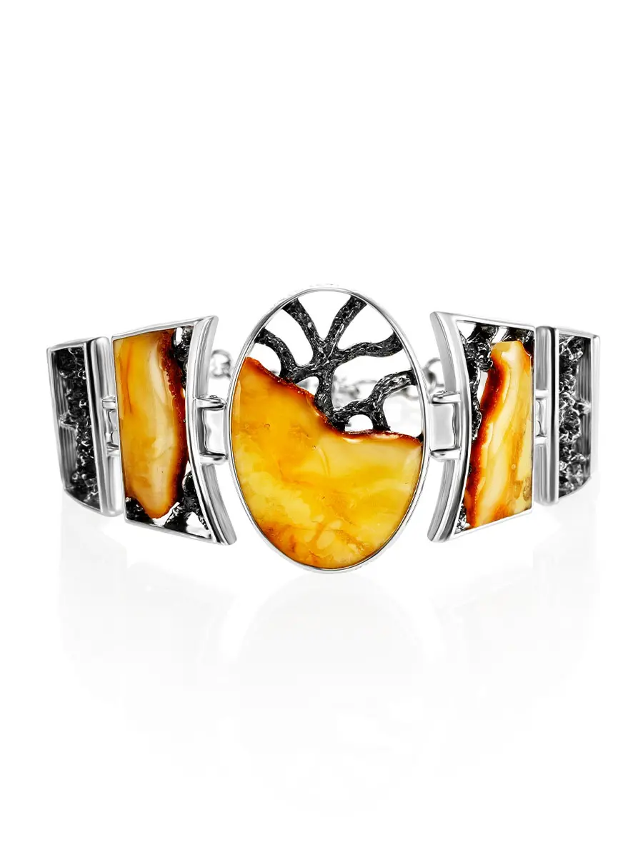 картинка Изысканный браслет «Модерн» с натуральным текстурным янтарём в онлайн магазине