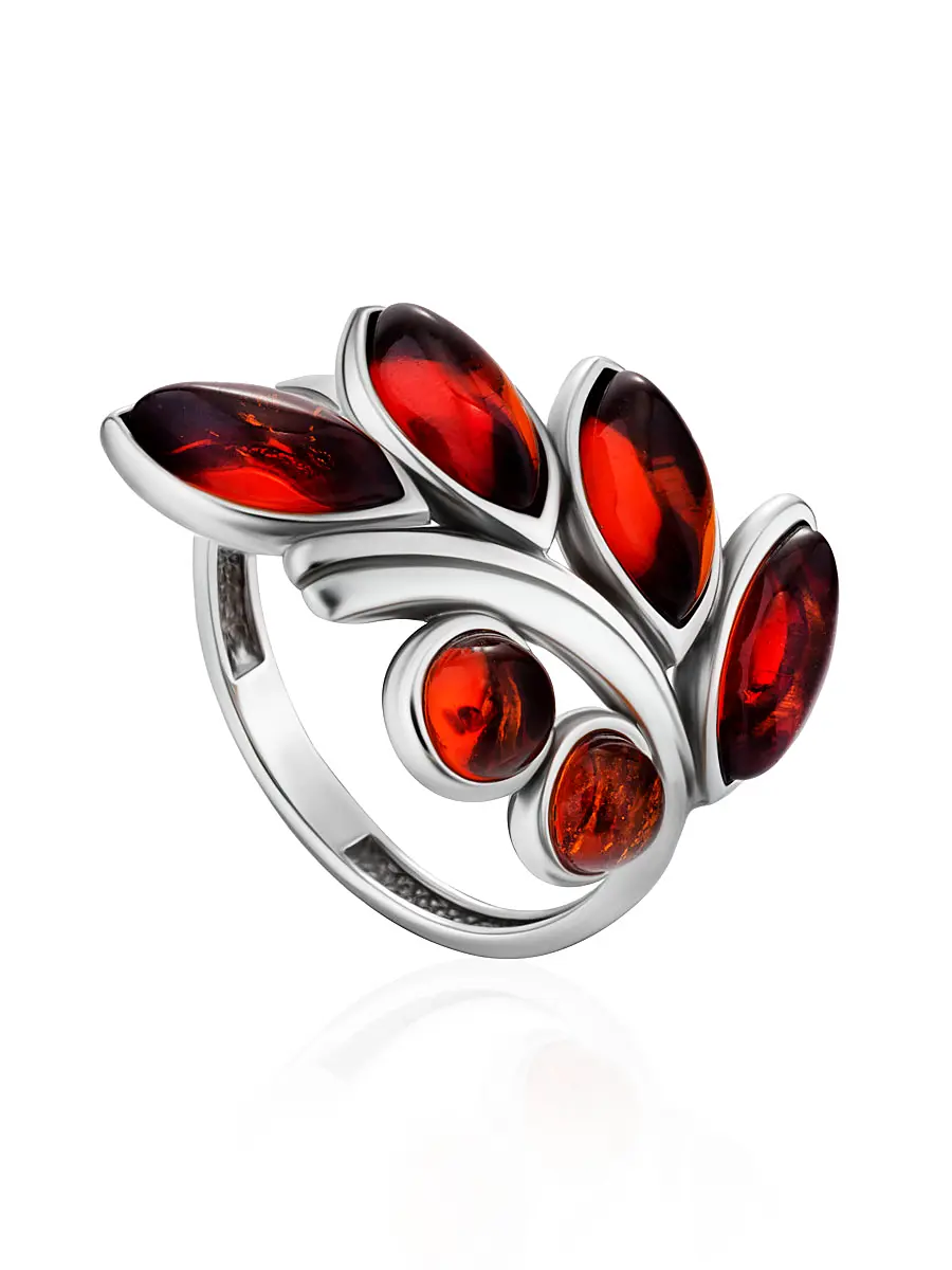 картинка Изящное кольцо с натуральным коньячным янтарём «Папоротник» в онлайн магазине