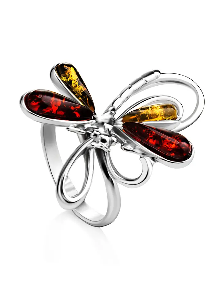 картинка Оригинальное эффектное кольцо из натурального балтийского янтаря «Стрекоза» в онлайн магазине