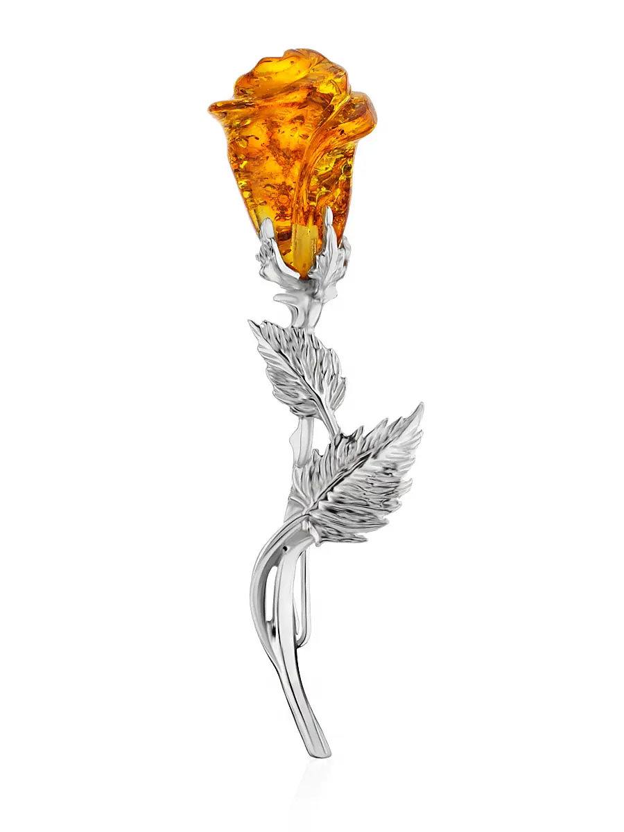 картинка Изящная брошь из натурального балтийского янтаря золотистого цвета «Роза» в онлайн магазине