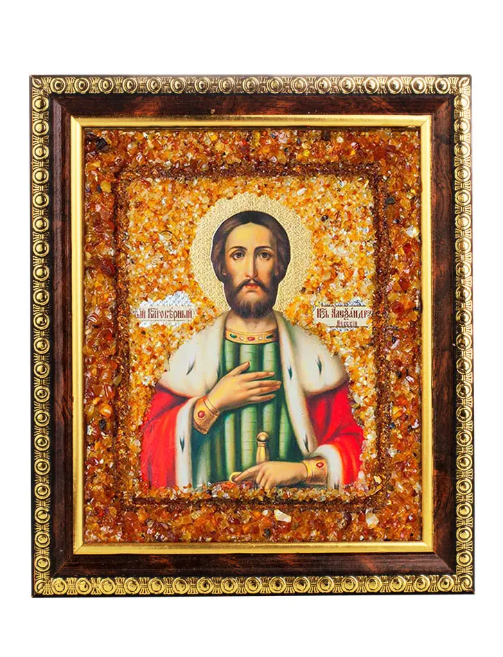 картинка Икона с натуральным балтийским янтарём «Святой благоверный князь Александр Невский» в онлайн магазине