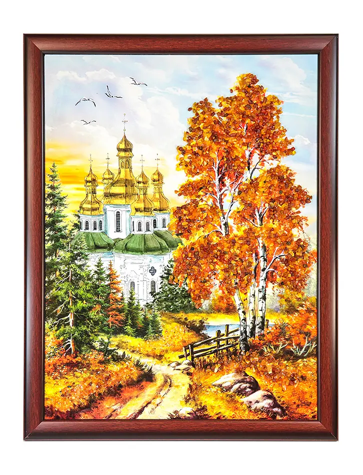 картинка Вертикальная картина, украшенная россыпью натурального балтийского янтаря «Купола» в онлайн магазине
