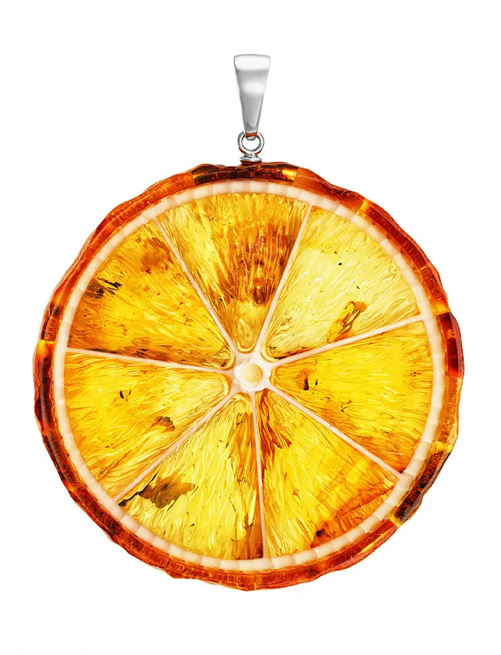 картинка Яркий кулон ручной работы из натурального янтаря «Апельсин» в онлайн магазине