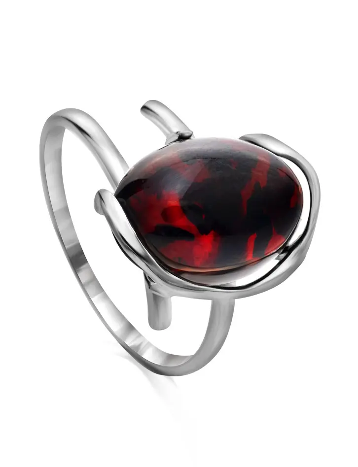 картинка Изящное серебряное кольцо с натуральным вишневым искрящимся янтарем «Вивальди» в онлайн магазине