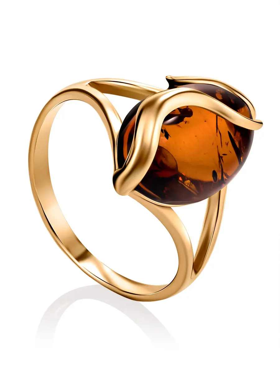 картинка Красивое кольцо «Голконда» с коньячным янтарём в онлайн магазине