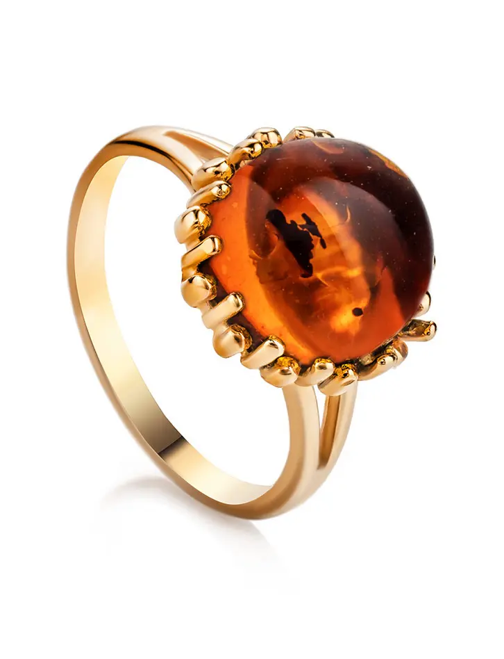 картинка Красивое переливающееся кольцо «Бруния» с натуральным коньячным янтарём в онлайн магазине