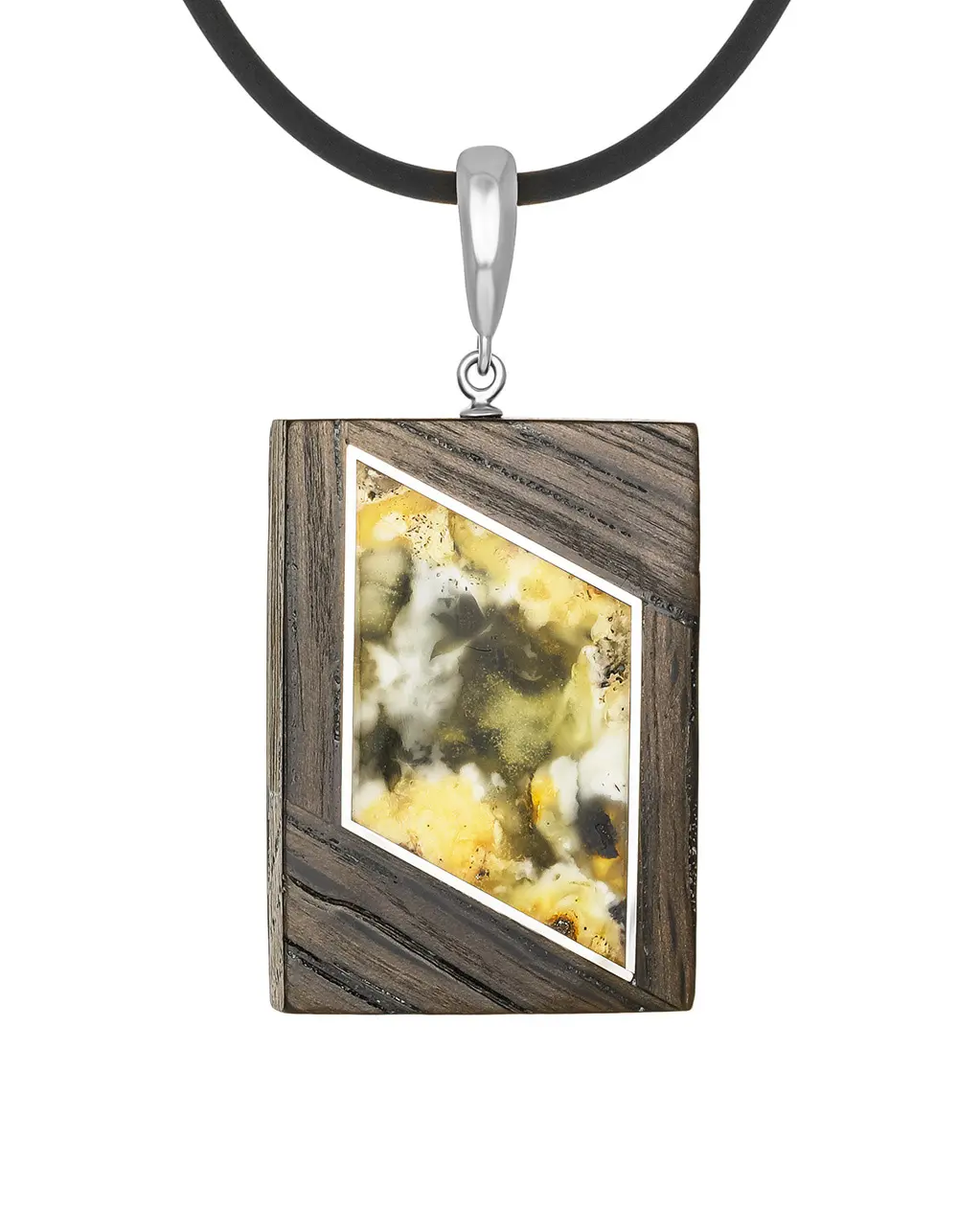 картинка Подвеска в стиле унисекс из дерева и натурального янтаря «Индонезия» в онлайн магазине