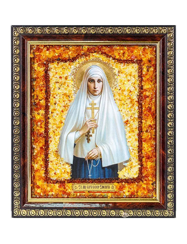 картинка Икона святой Елизаветы, украшенная натуральным янтарём в онлайн магазине