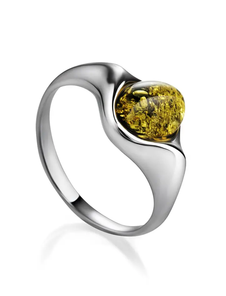 картинка Кольцо «Суламита» из серебра с натуральным зелёным янтарём в онлайн магазине