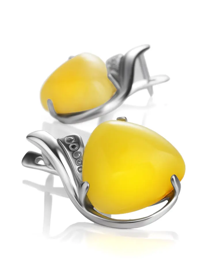картинка Эффектные серебряные серьги с янтарём медового цвета «Акапулько» в онлайн магазине