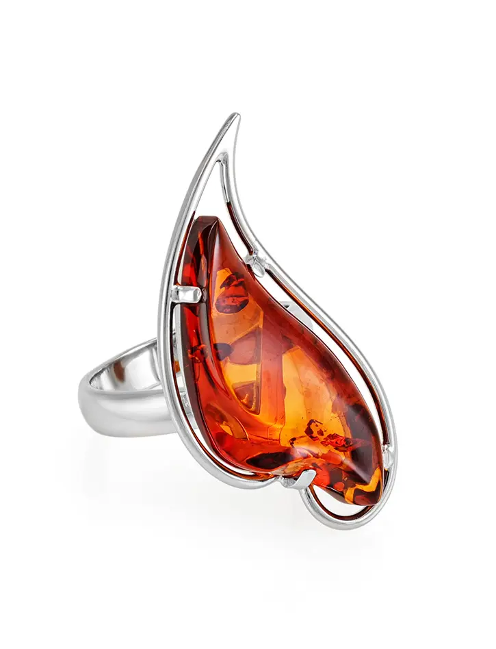 картинка Стильное кольцо из серебра с натуральным янтарём «Палладио» в онлайн магазине