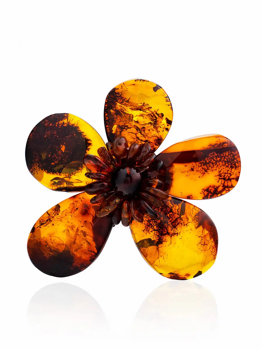 картинка Оригинальная брошь «Помпеи» в виде цветка из натурального цельного янтаря в онлайн магазине