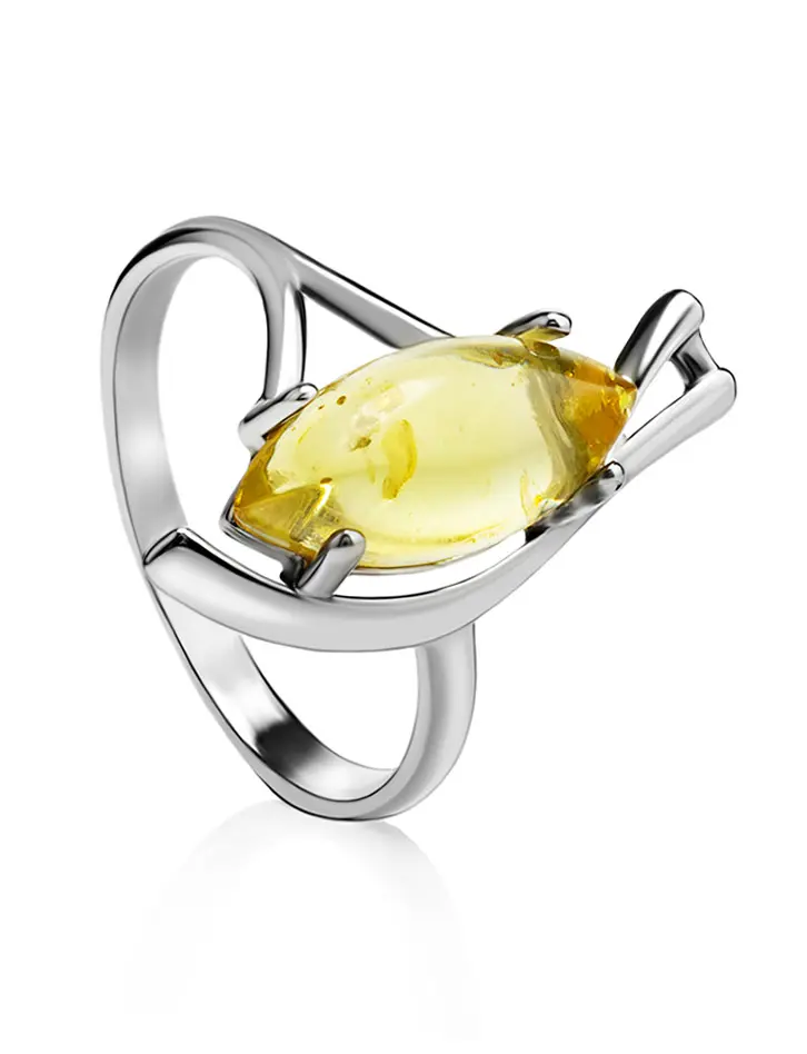 картинка Легкое серебряное кольцо с вставкой из натурального золотисто-лимонного янтаря «Ирис» в онлайн магазине
