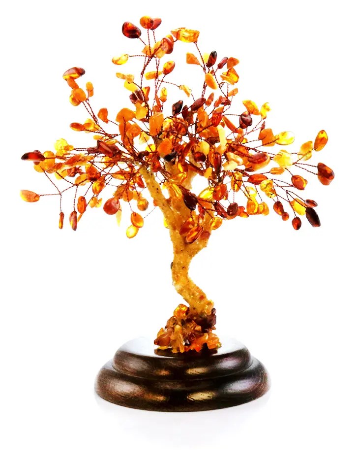 картинка Декоративное дерево из натурального балтийского янтаря на круглой деревянной подставке в онлайн магазине