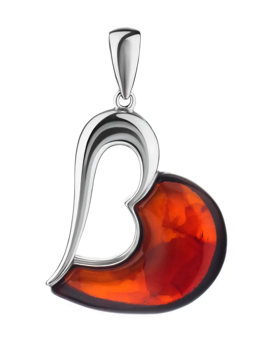 картинка Кулон-сердце «Санрайз» из янтаря вишнёвого цвета в онлайн магазине