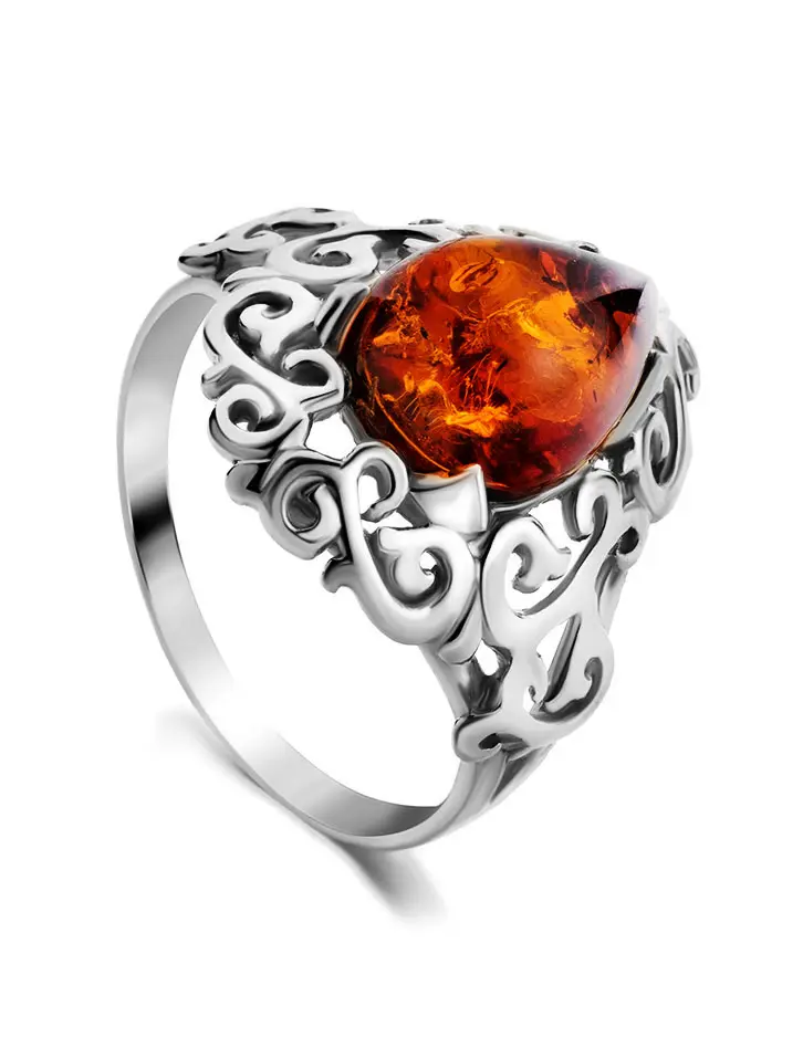 картинка Изящное кольцо с натуральным балтийским коньячным янтарём «Луксор» в онлайн магазине