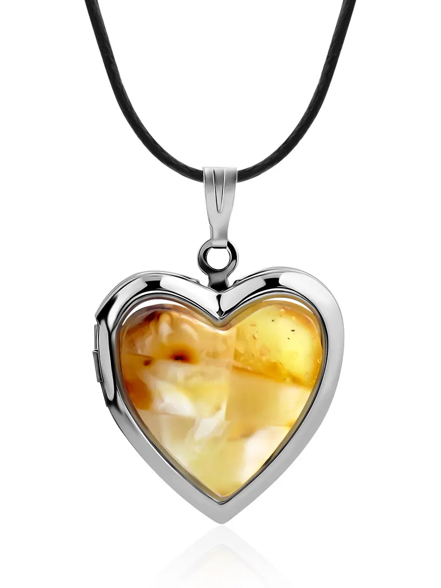картинка Медальон в форме сердца, украшенный натуральным янтарём в онлайн магазине