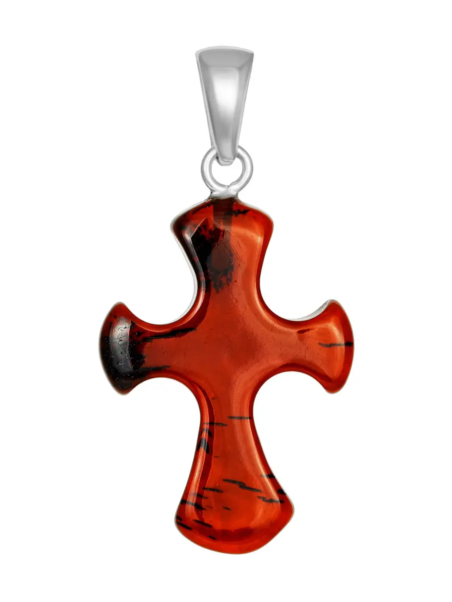 картинка Изящный крестик из цельного янтаря вишнёвого цвета в онлайн магазине