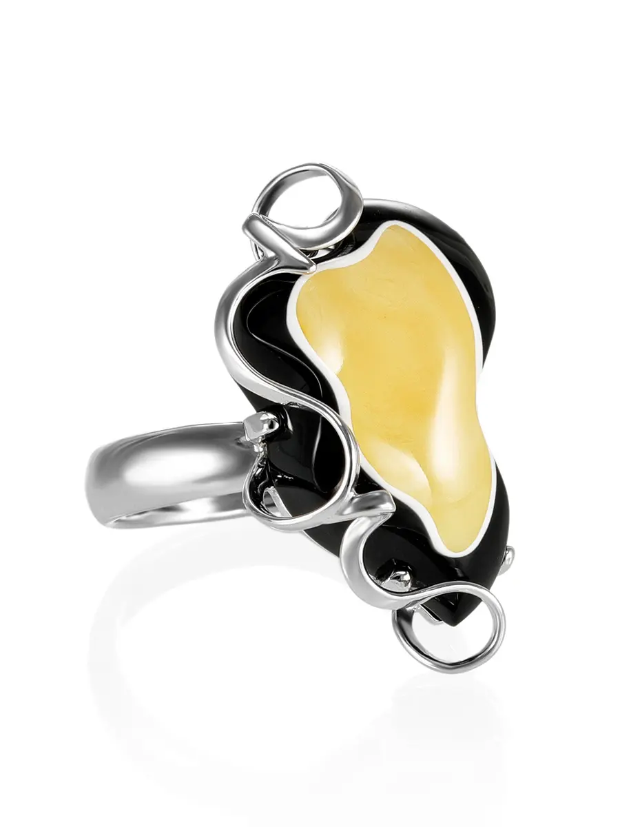картинка Яркое коктейльное кольцо «Пантера» с натуральным янтарём в онлайн магазине