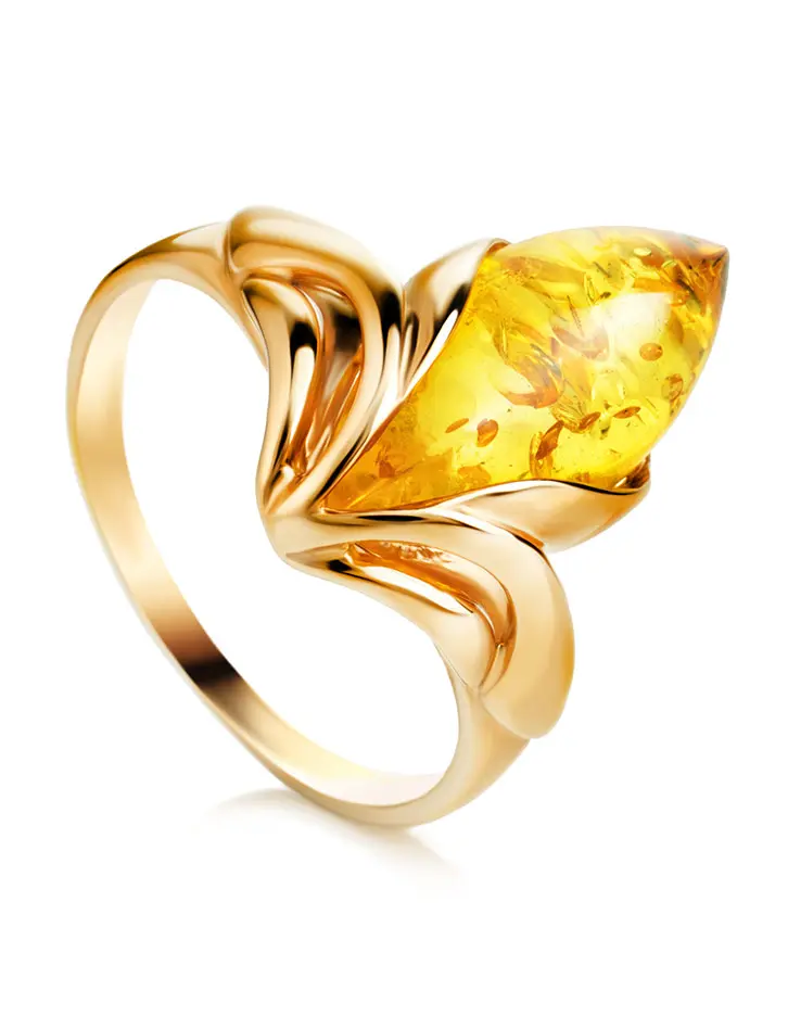 картинка Яркое кольцо «Подснежник» из золота и натурального лимонного янтаря в онлайн магазине