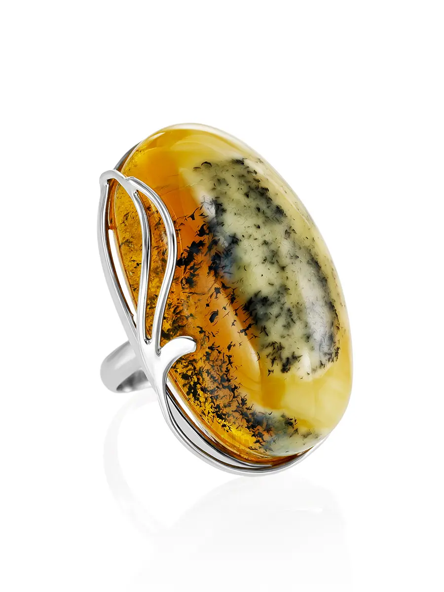 картинка Серебряное кольцо с объёмной вставкой из натурального янтаря «Маньяна» в онлайн магазине