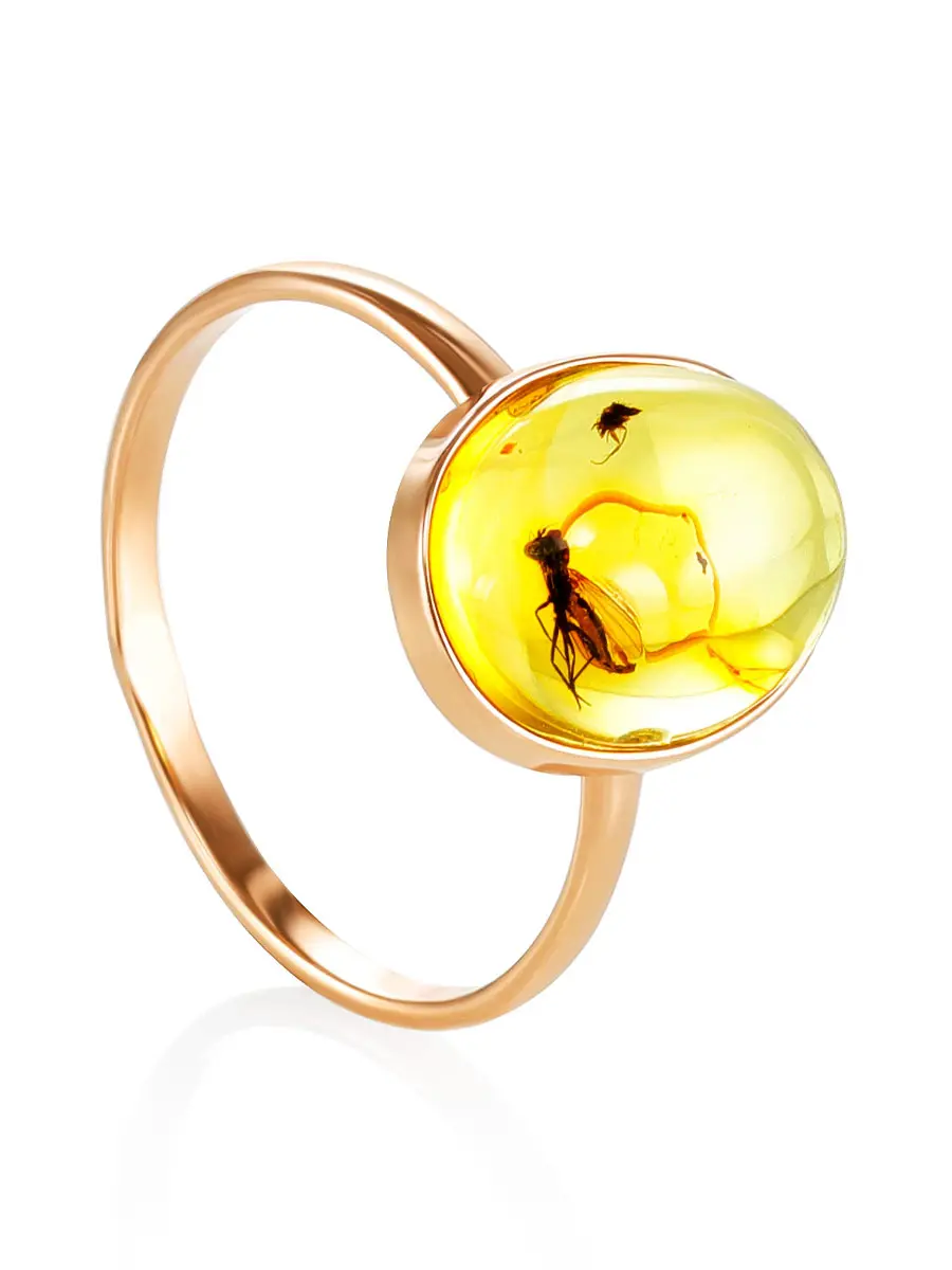 картинка Тонкое аккуратное кольцо из золота и янтаря с инклюзами «Клио» в онлайн магазине