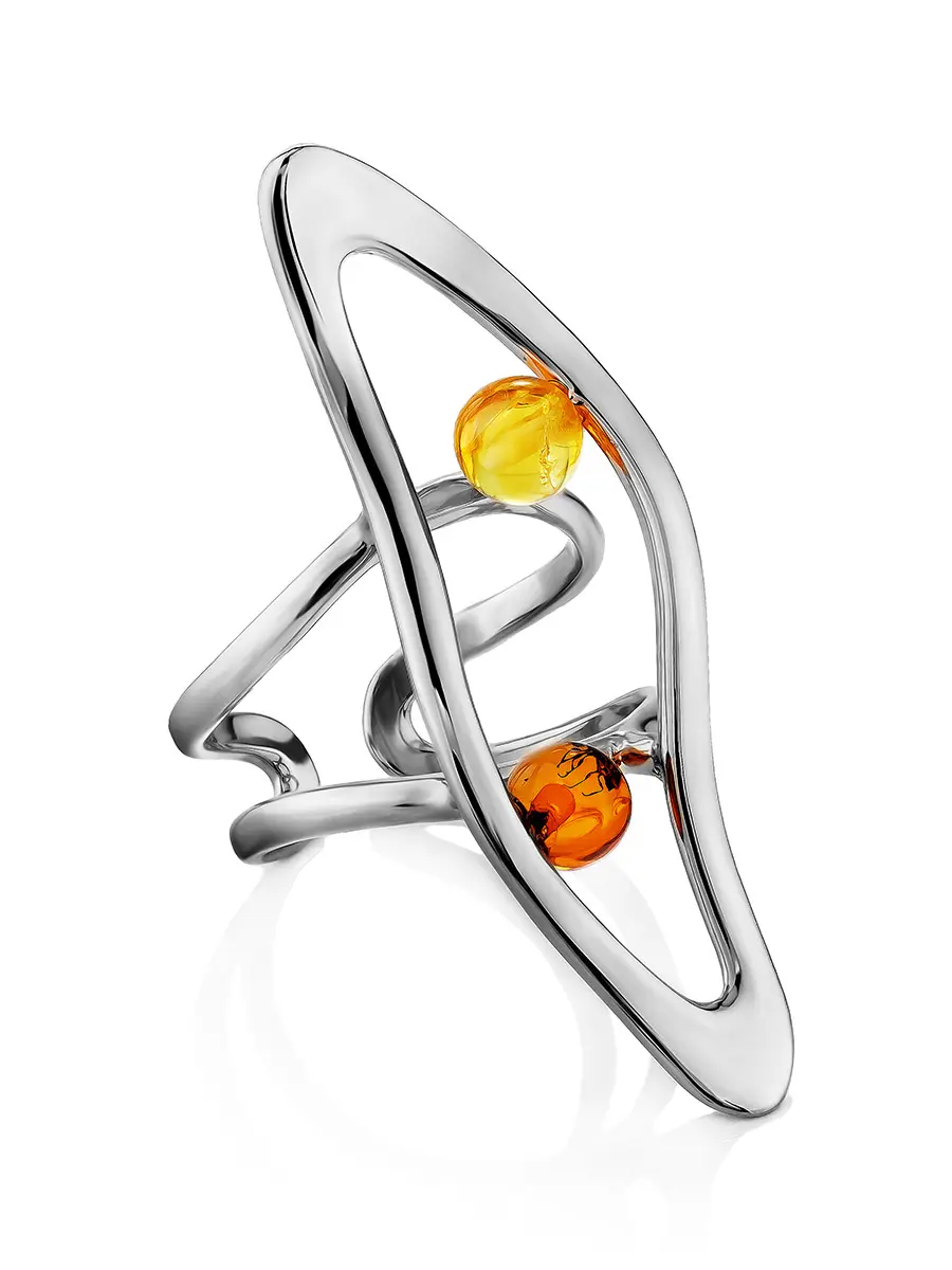 картинка Эффектное удлинённое кольцо из серебра и натурального янтаря Palazzo ifamore™ в онлайн магазине
