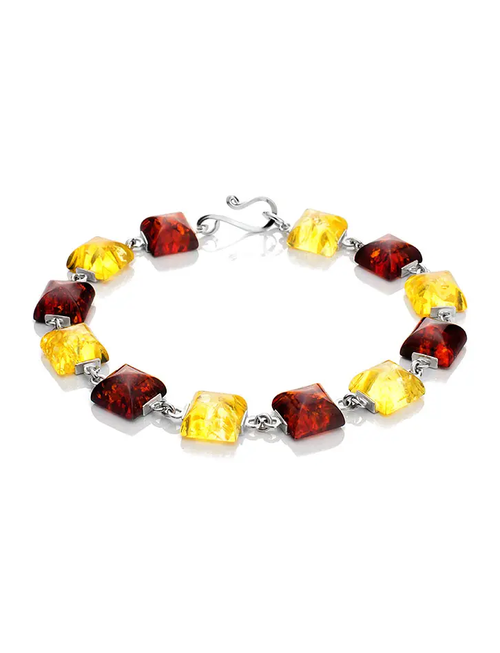 картинка Нарядный браслет из серебра и натурального янтаря разных цветов «Овация» в онлайн магазине