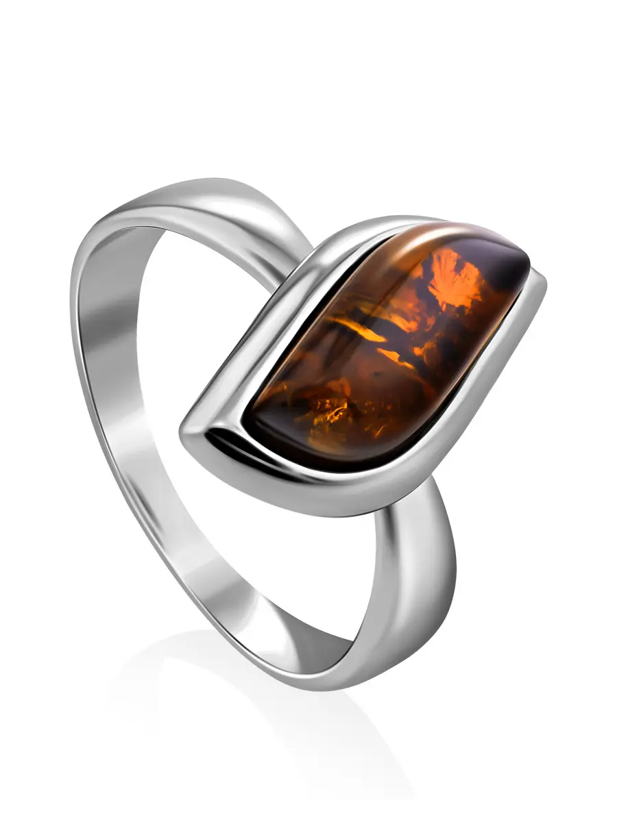 картинка Изысканное серебряное кольцо с натуральным балтийским янтарём коньячного цвета «Тильда» в онлайн магазине
