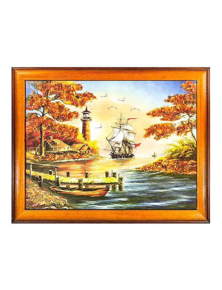 картинка Горизонтальное панно с натуральным балтийским янтарём «Тихая гавань» в онлайн магазине