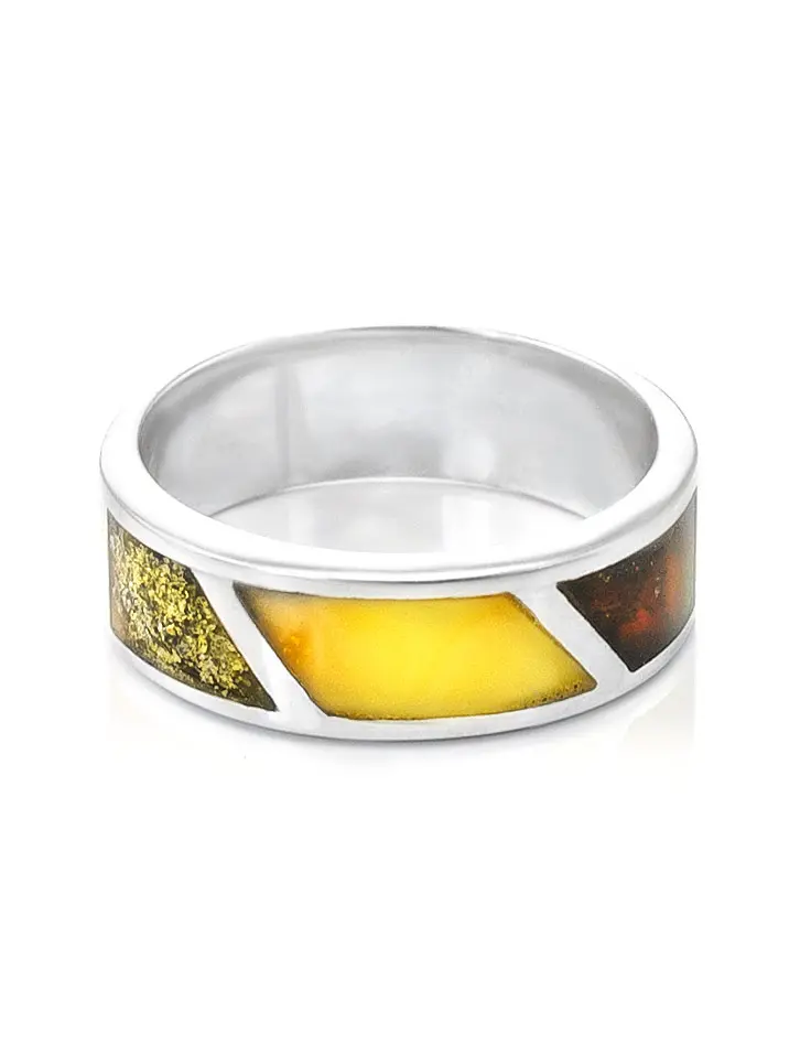 картинка Стильное кольцо London, украшенное янтарём разных цветов в онлайн магазине