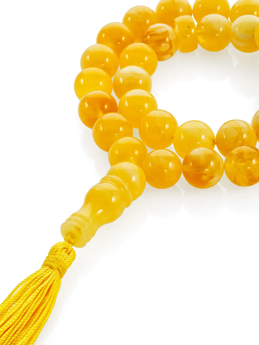 картинка Чётки на 33 бусины из натурального янтаря молочно-медового цвета в онлайн магазине