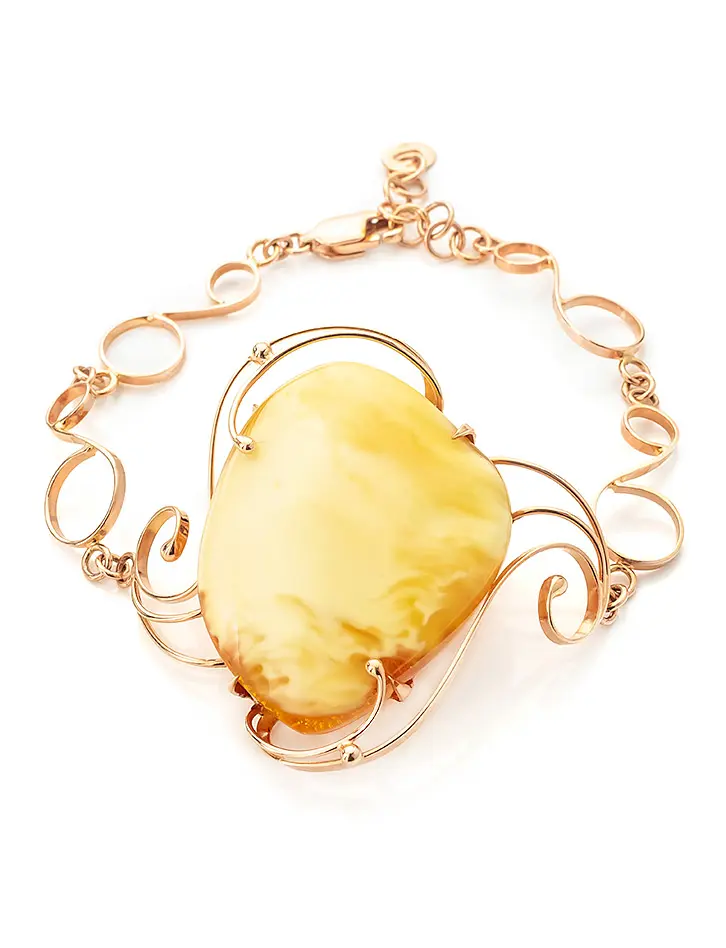 картинка Изящный браслет из золота с крупным цельным янтарём «Версаль» в онлайн магазине