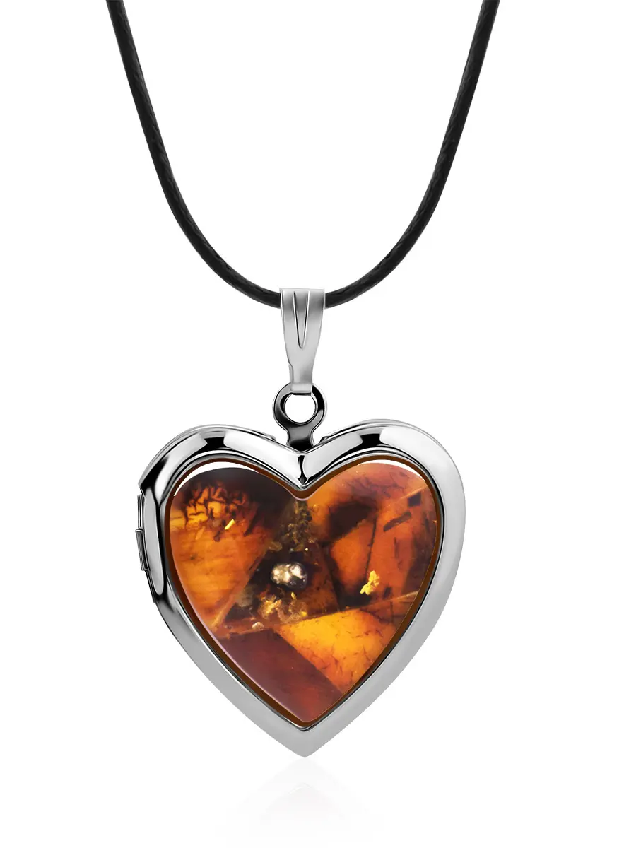 картинка Подвеска-медальон, украшенная янтарной мозаикой «Сердце» в онлайн магазине