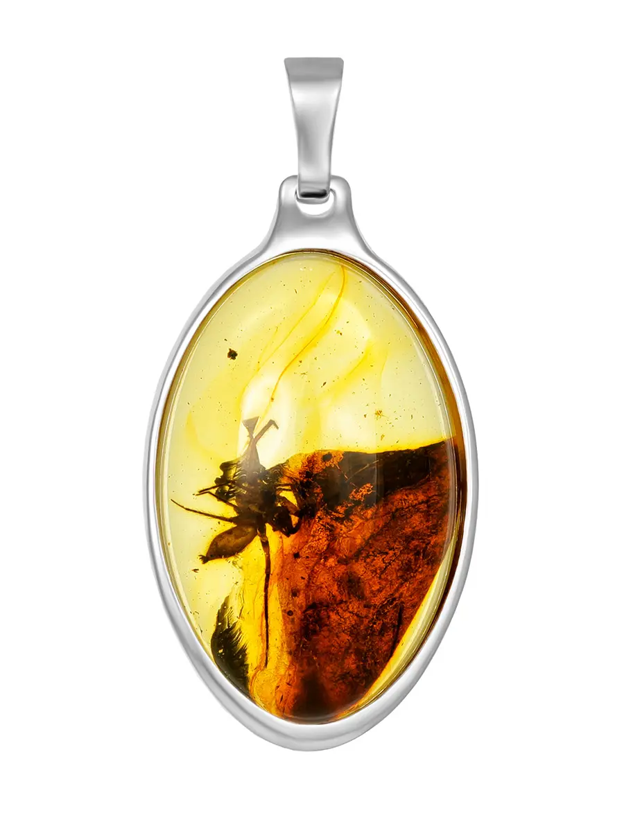 картинка Овальная подвеска «Клио» с натуральным янтарём с инклюзом в онлайн магазине