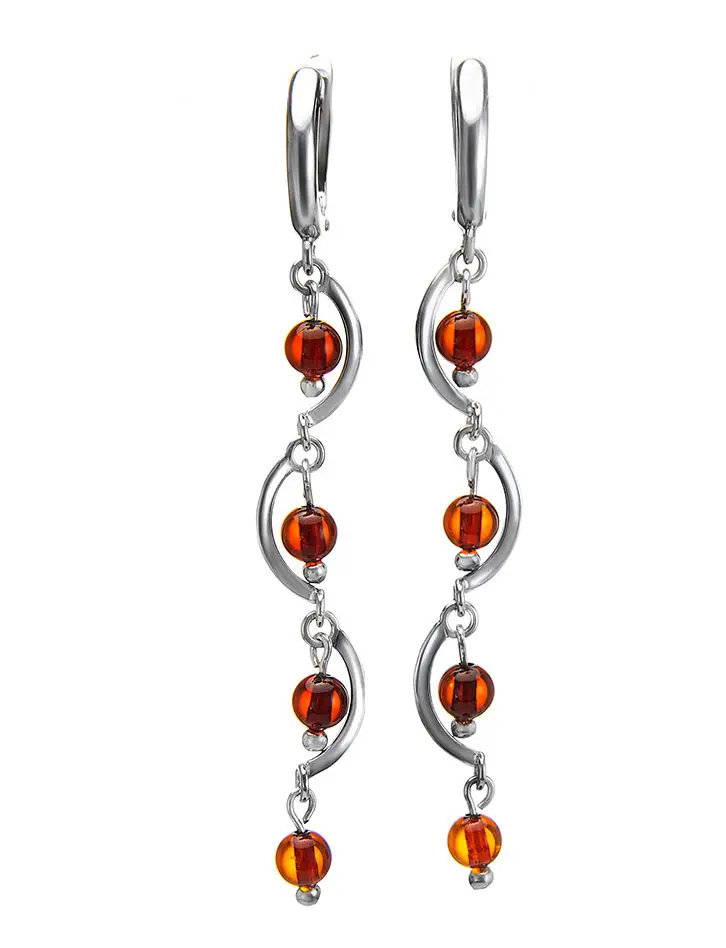 картинка Изысканные серебряные серьги, украшенные натуральным янтарём «Кармелита» в онлайн магазине