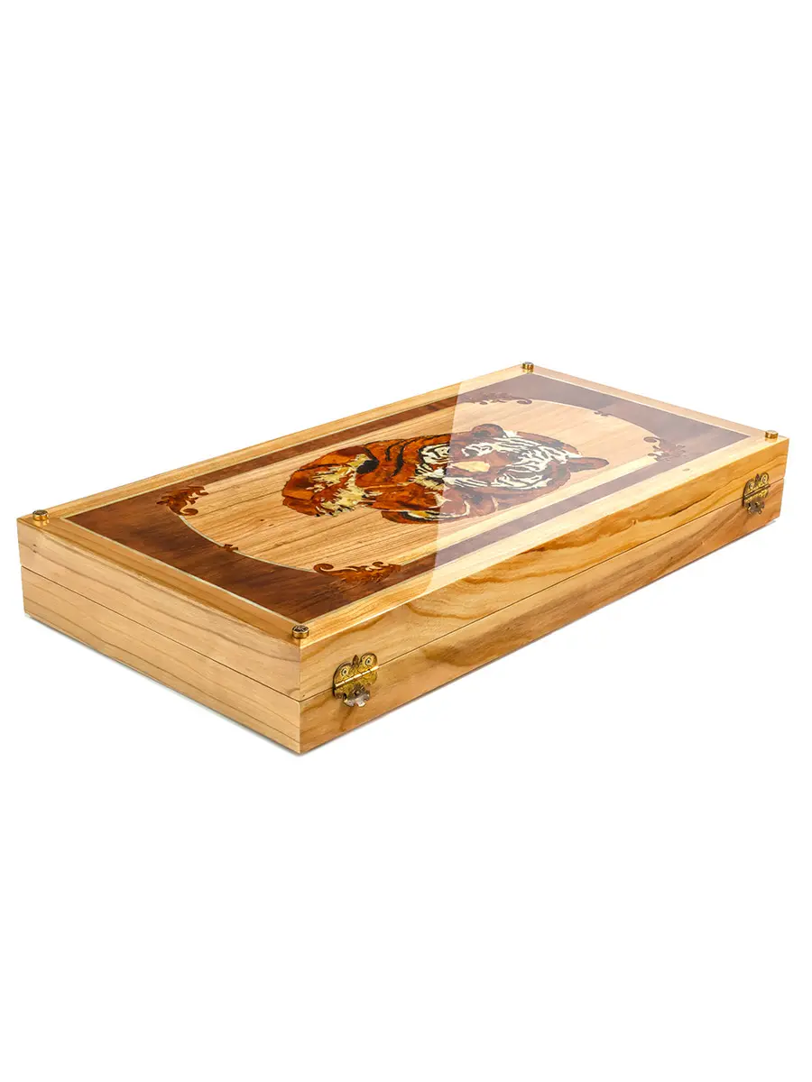 картинка Роскошный набор для игры в нарды «Тигр» из дерева с натуральным янтарём в онлайн магазине