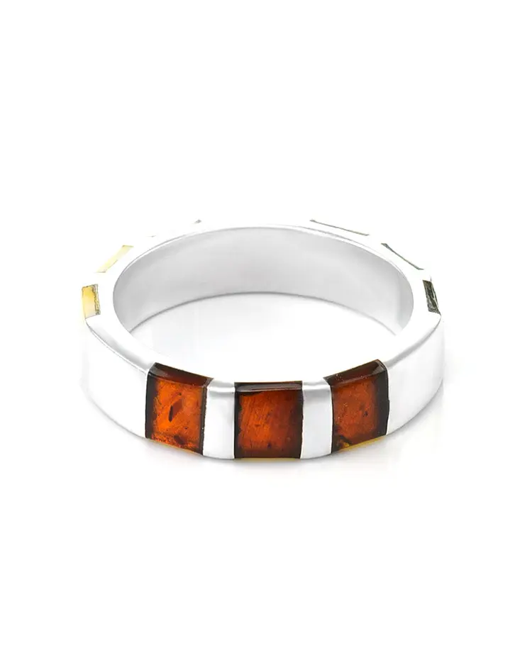 картинка Необычное кольцо из серебра с натуральным янтарём трёх цветов London в онлайн магазине