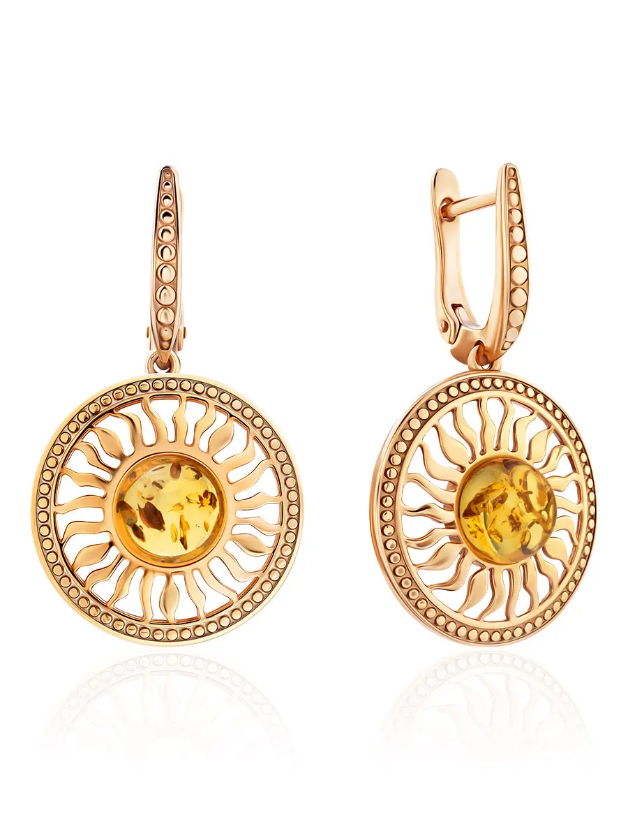 картинка Эффектные серьги «Парнас» из позолоченного серебра и янтаря лимонного цвета в онлайн магазине