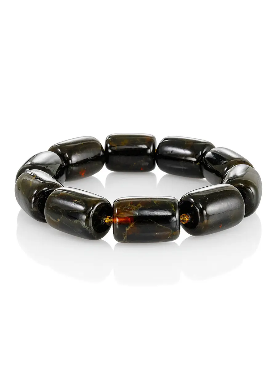 картинка Браслет из формованного янтаря «Бочонок чёрный» в онлайн магазине