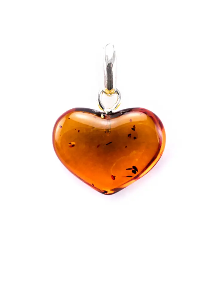 картинка Подвеска в виде сердца из натурального прозрачного янтаря коньячного оттенка в онлайн магазине