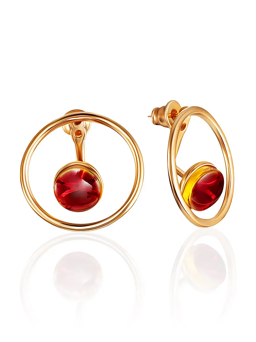 картинка Позолоченные серьги с алым янтарём «Юпитер» в онлайн магазине