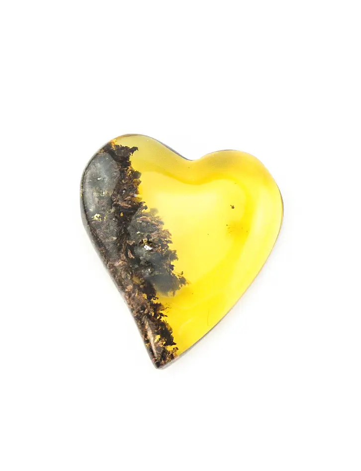 картинка Сувенир в форме сердца из прозрачного лимонного янтаря с растительными включениями «Двухцветное» в онлайн магазине