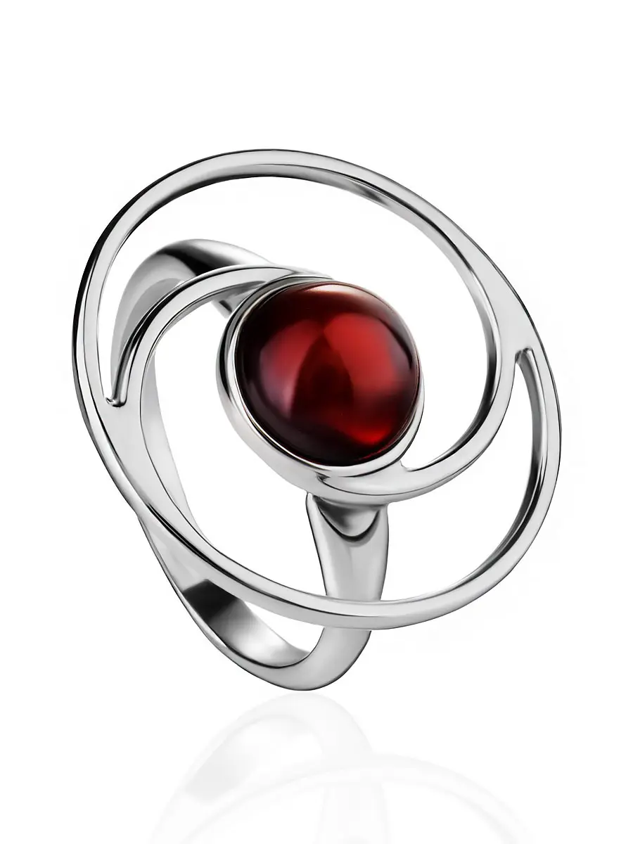 картинка Необычное кольцо из серебра и тёмно-коньячного янтаря «Люмьер» в онлайн магазине