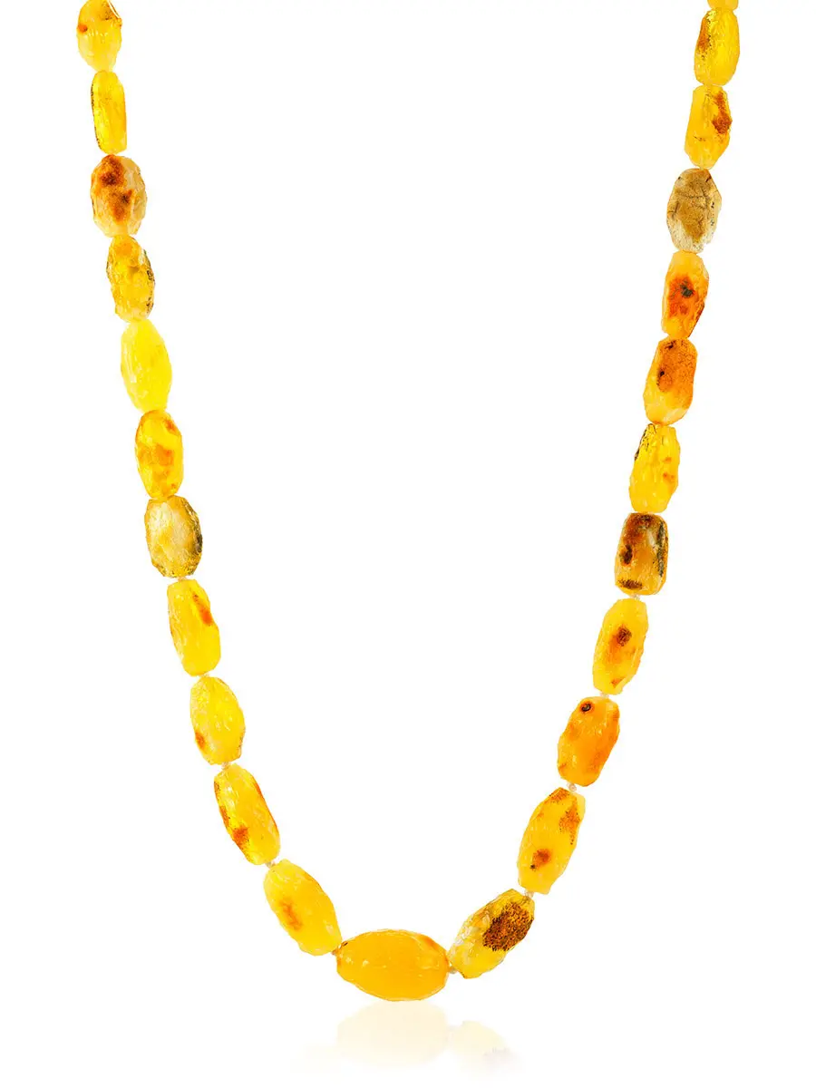 картинка Лечебные бусы из натурального янтаря «Оливка кусаная медовая текстурная» в онлайн магазине