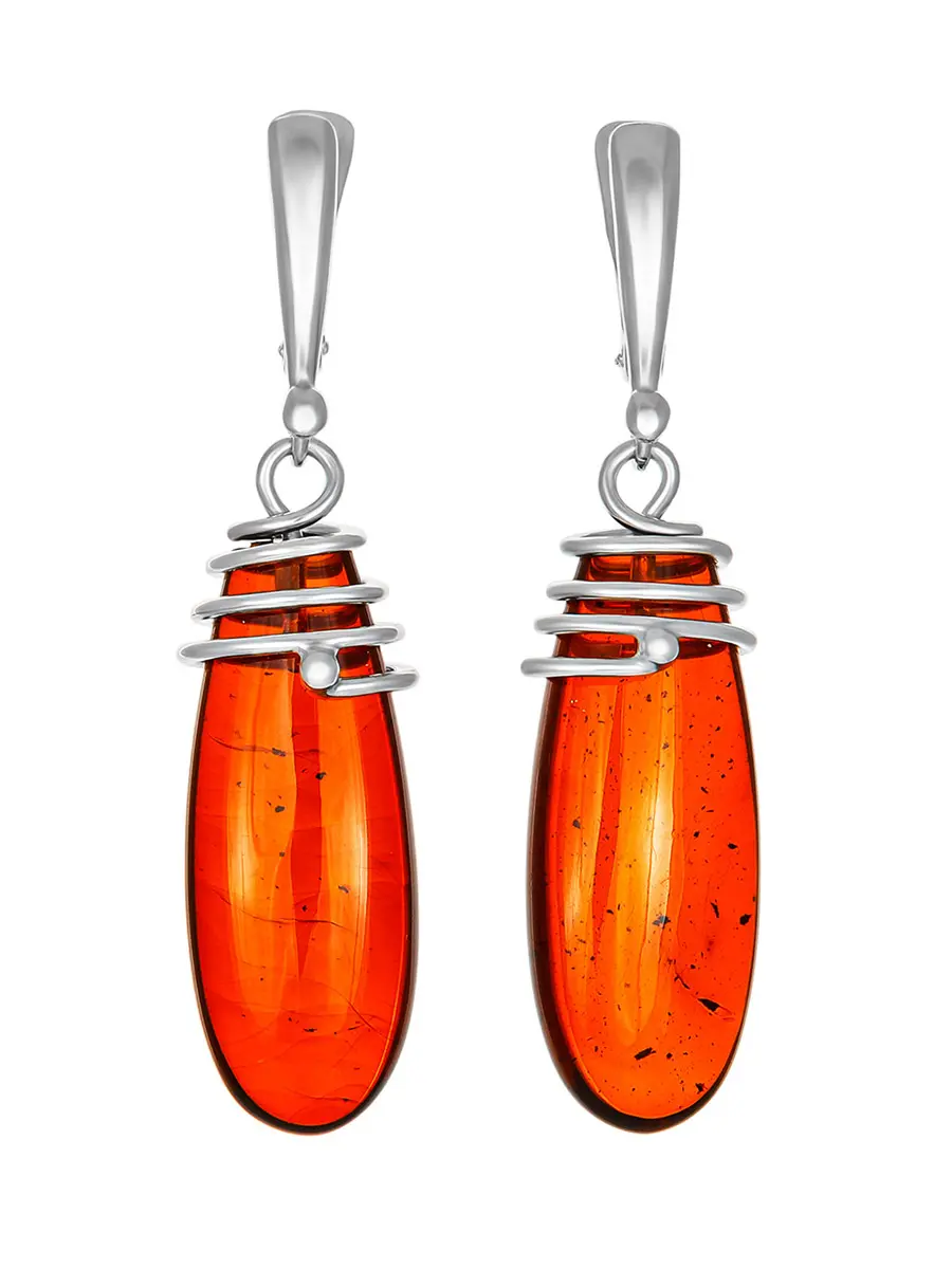 картинка Красивые серьги с натуральным янтарём коньячного цвета «Паланга» в онлайн магазине
